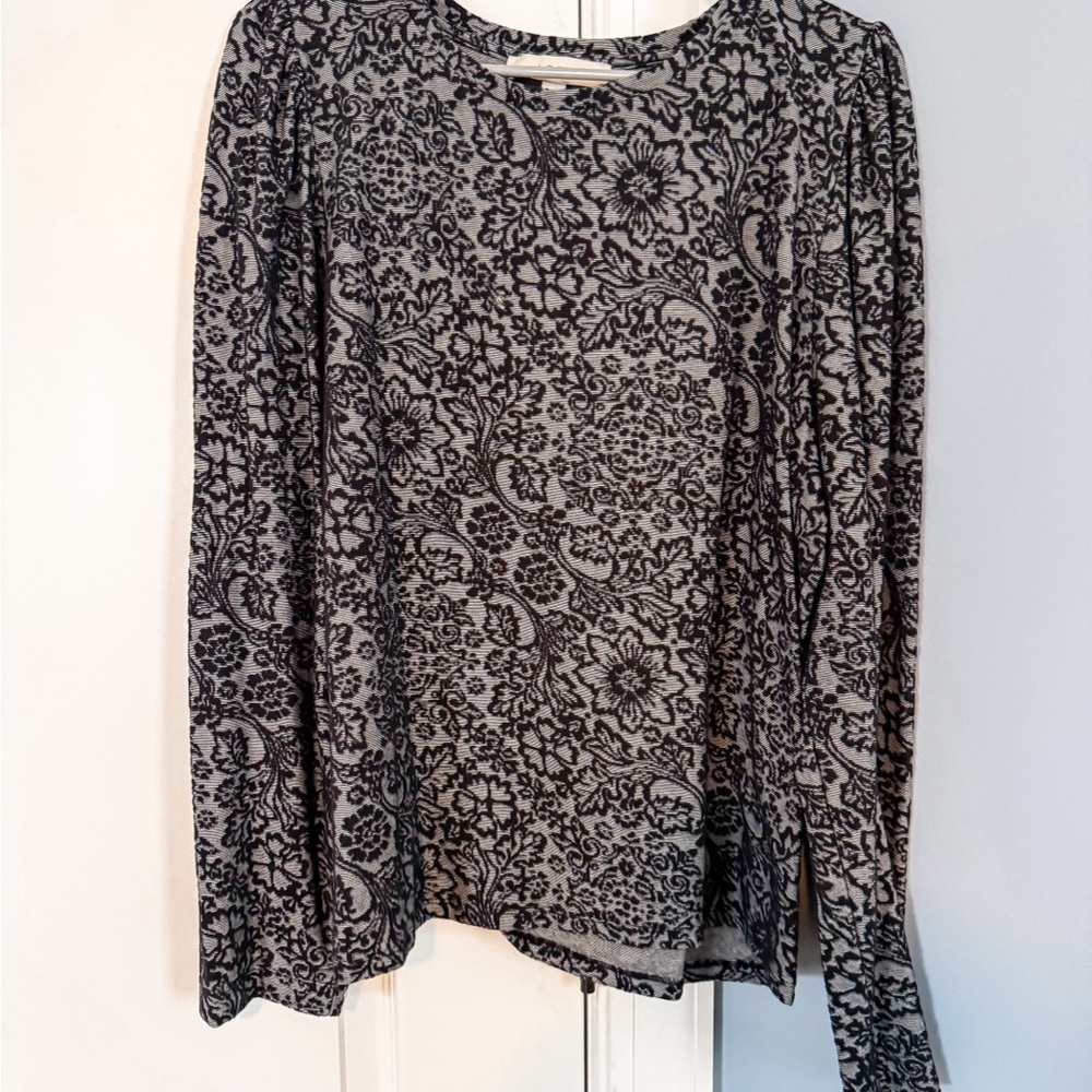 LOFT Charcoal and Light Gray Patterned Blouse